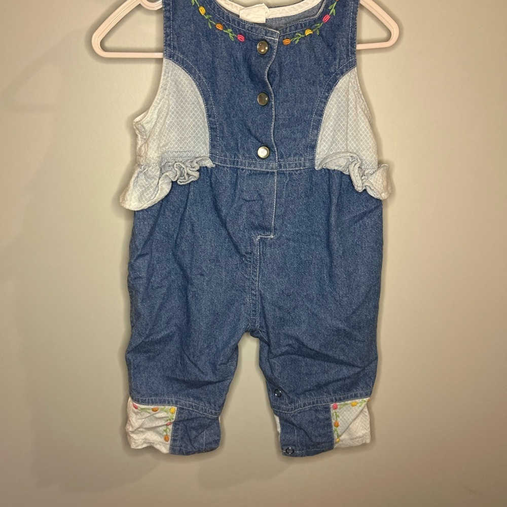 Denim Blue Kids Overalls with Embroidered Details
